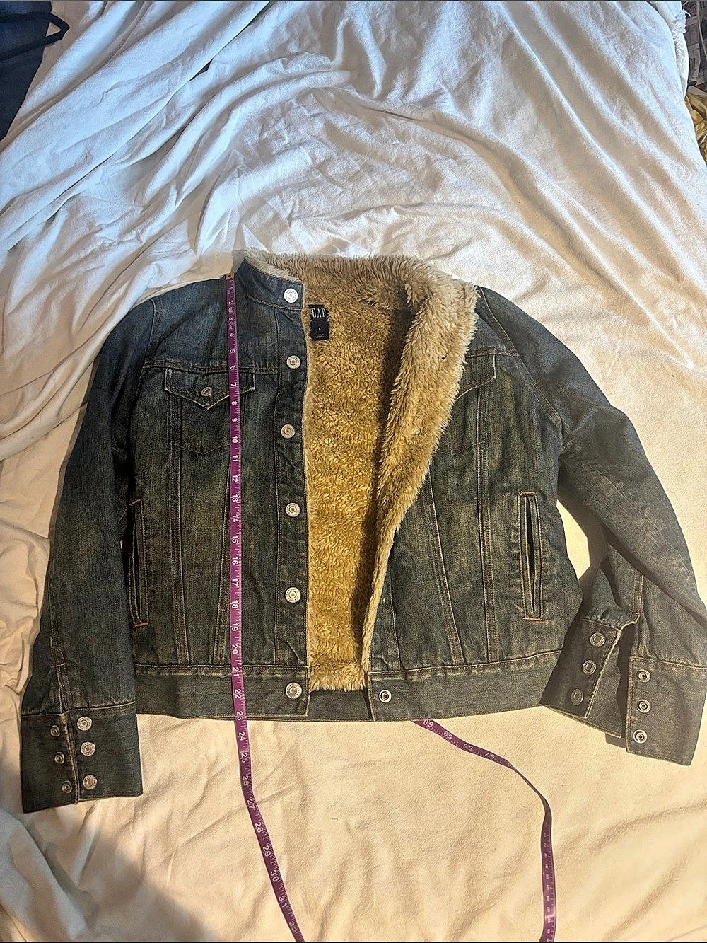 GAP Sherpa-Lined Denim Trucker Jacket Faux-Fur Lined Denim Jacket
